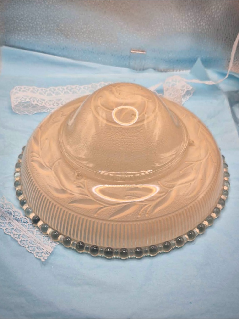 Vintage 1930s Art Deco Beach Frosted Glass Ceiling Light Shade Floral Decor